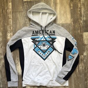 Mens American Fighter Gray, Black, and Blue Hoodie
